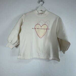 Tento Mushi Heart Embroidered Sweatshirt Size 140 Kids Pullover Crew Neck Ivory